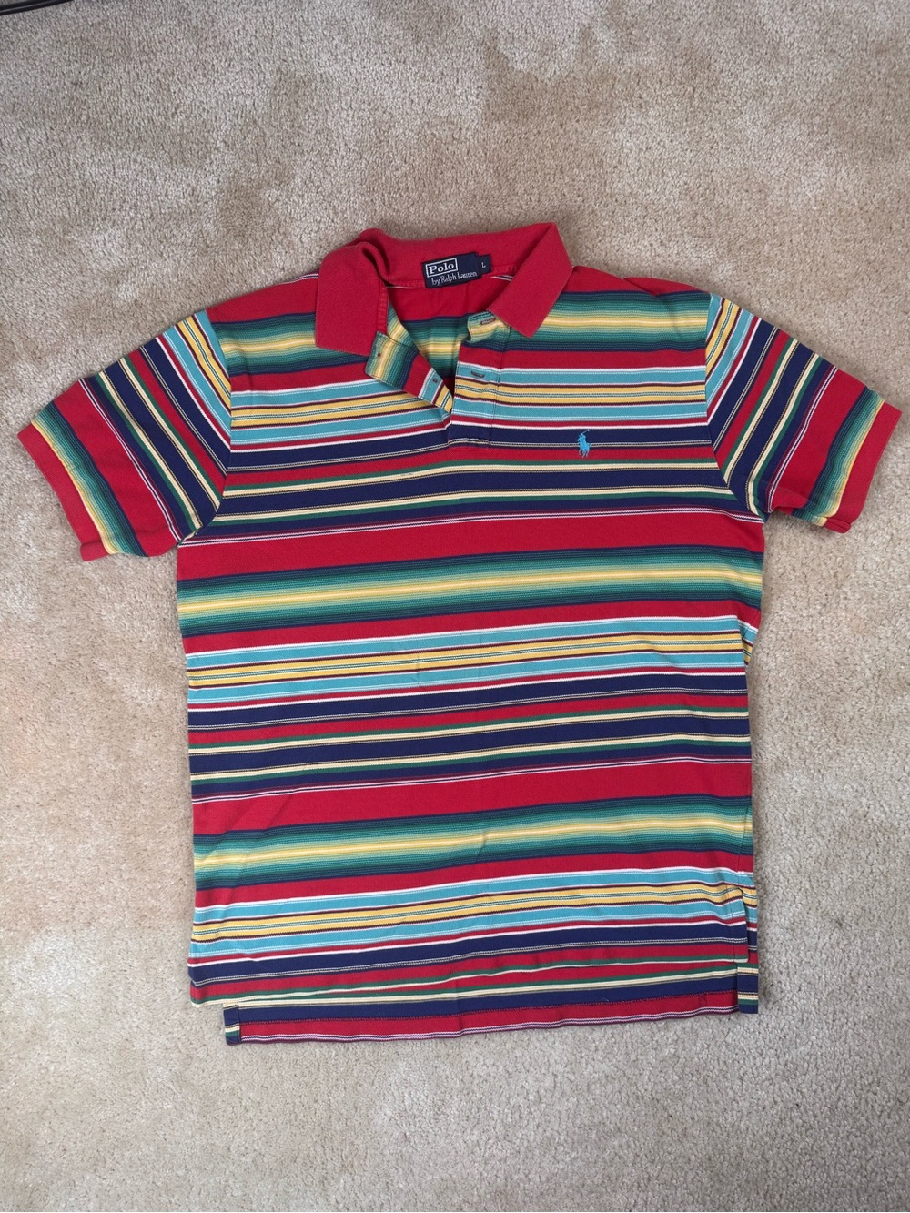 Polo Ralph Lauren Mens Polo Shirt Striped Multicolor Size L Vintage